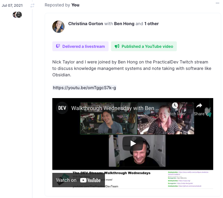 A Polywork reposted highlight of the DEV Twitch stream with Ben Hong