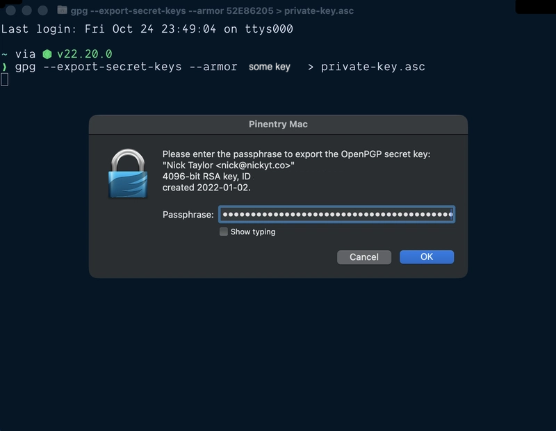 Exporting private key