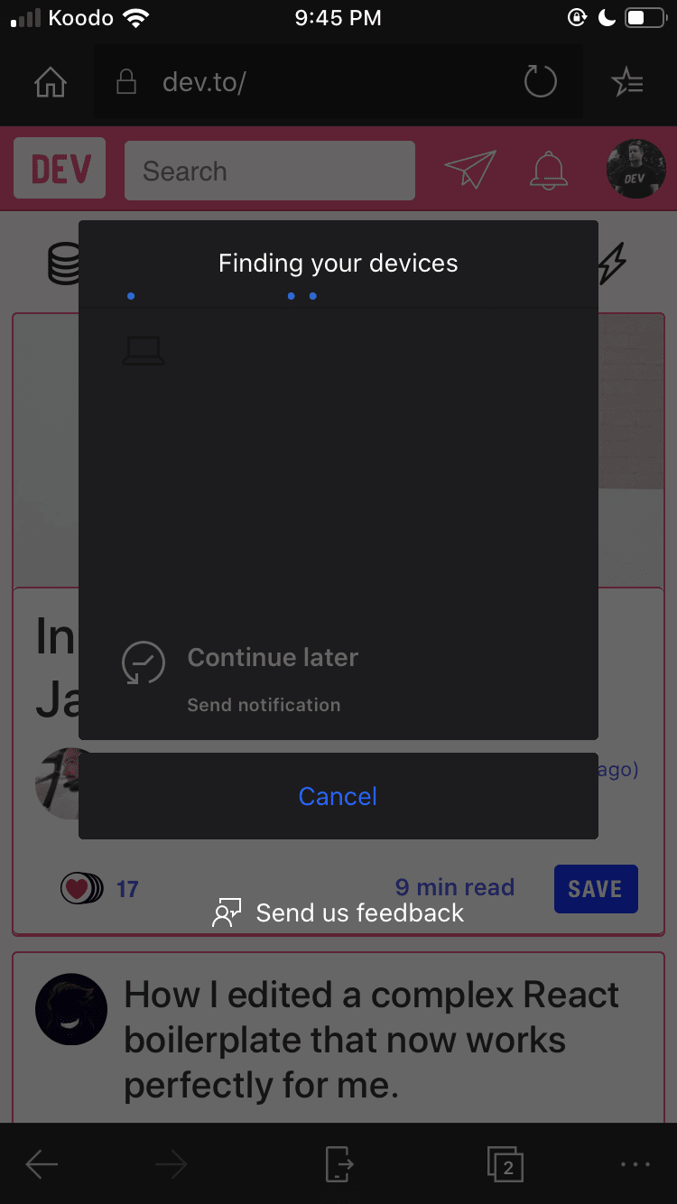 MS Edge Browse Later Screen on iOS