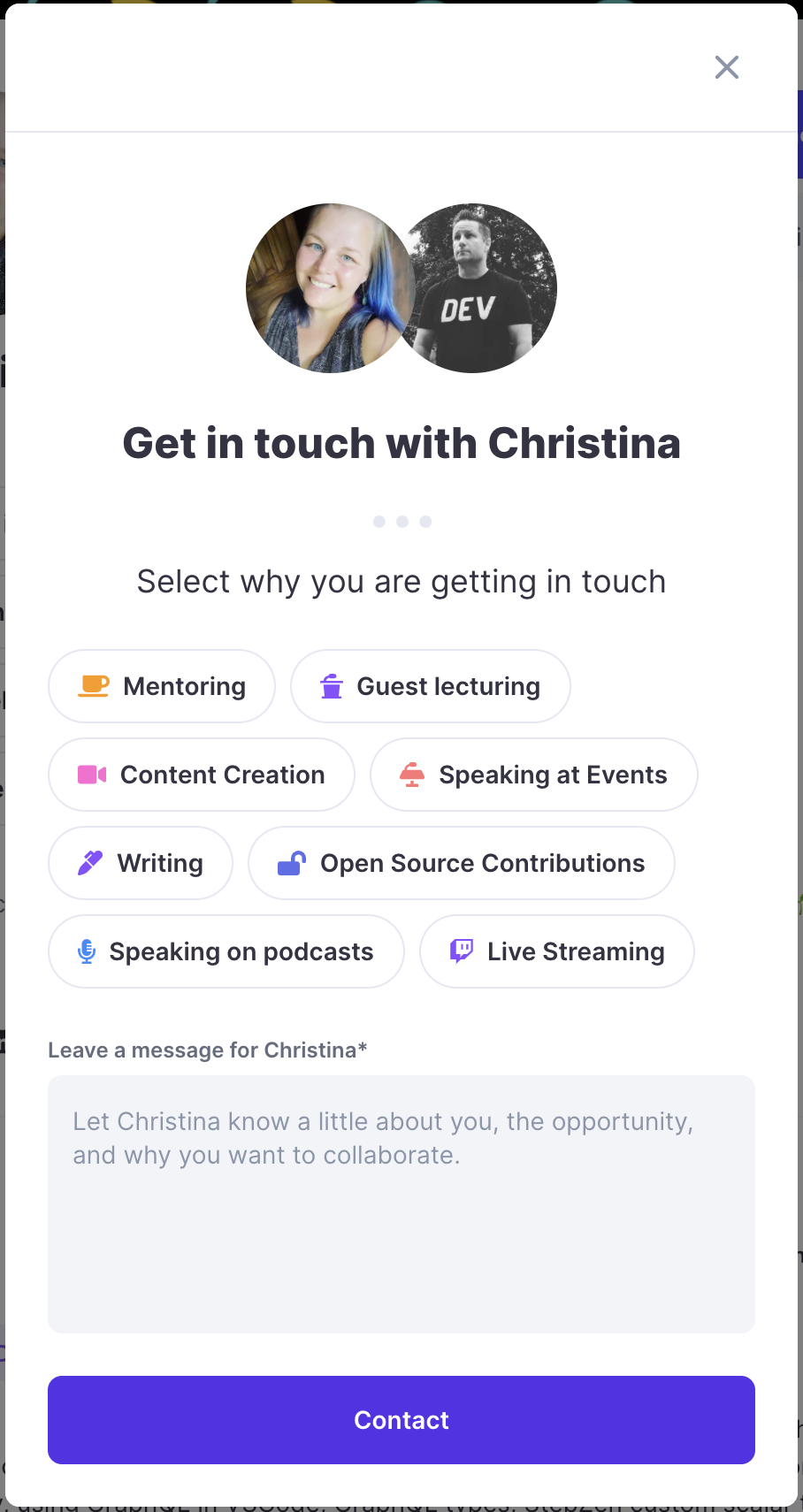Polywork contact preferences modal